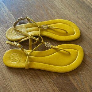 Tory Burch Yellow T-Strap Logo Sandals - Size 7.5